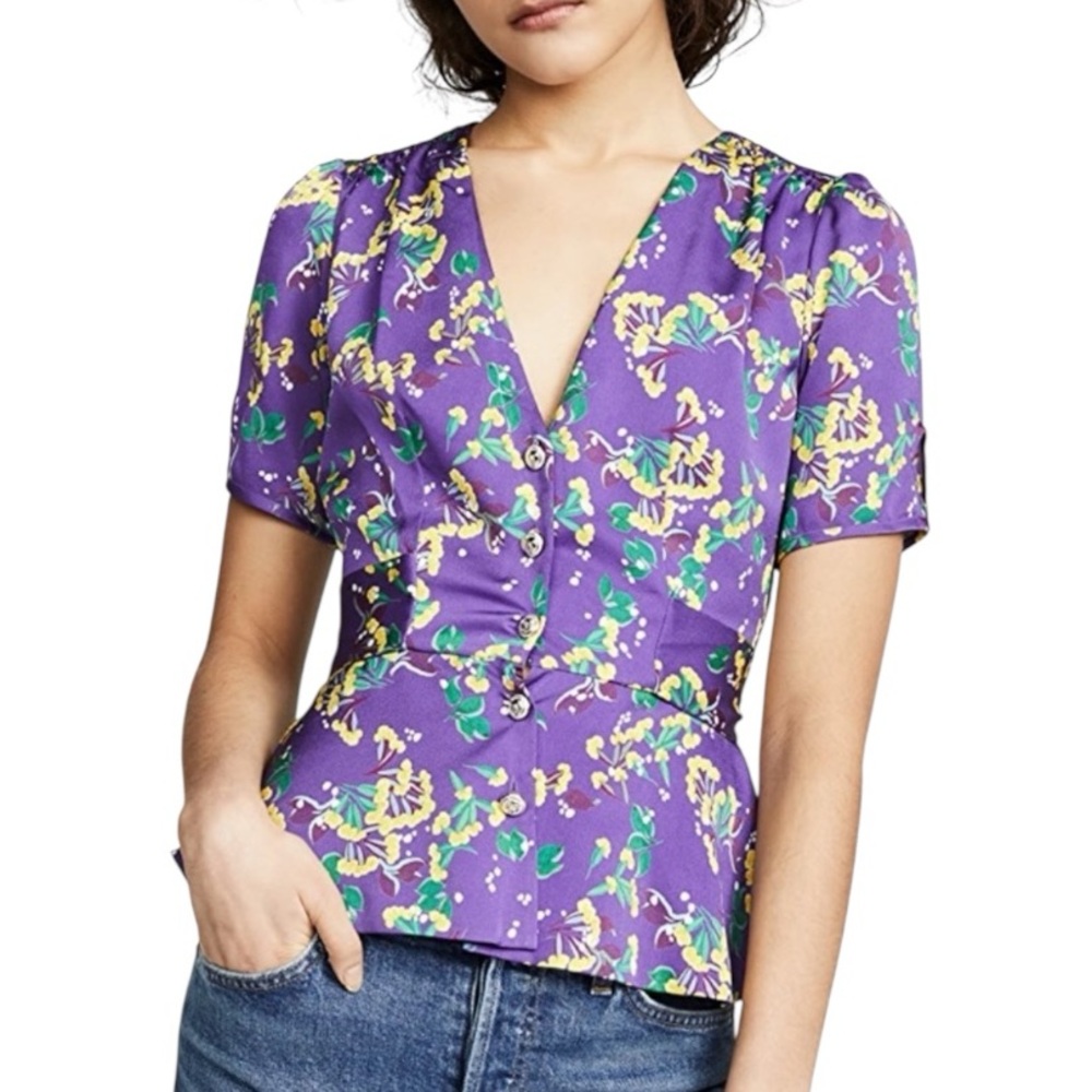 SALONI | Lea Peplum Floral Top- Sweet Pea
